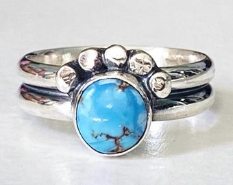 Golden Hills Turquoise Ring, Sterling Silver Bear Paw Design, Size 6.25