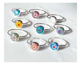 Millefiori glass + sterling silver rings