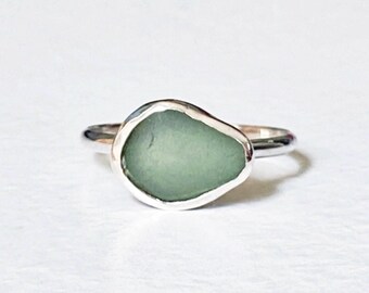Pear sea glass + sterling silver ring // SIZE 6.5
