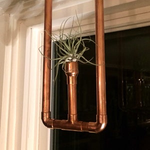 Copper pipe air plant holder, hanging plant holder,  industrial design, minimalistic accessories for home and office