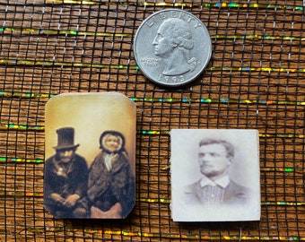 Set of 2 Miniature Vintage Photographs for dollhouses 1/12 scale Halloween Dioramas Gothic Terrariums and Fairy Gardens