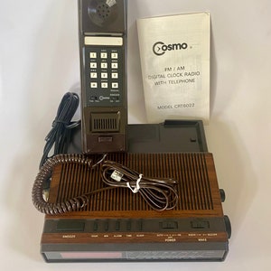 Vintage 1970s/1980s / brown faux wood grain Cosmo digital telephone / alarm clock / am/fm radio / corded landline telephone/ retro telephone image 3