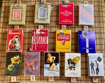 Vintage playing cards / rummy / pinochle / magic trick deck / advertisement / promotional / 1940s-1980s