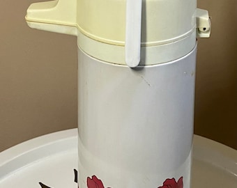 Vintage Retro Coffee AirPot Pump Dispenser Floral Design Hot Cold Thermos