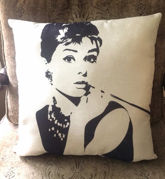 Audrey Hepburn Breakfast At Tiffany S Decorative Throw Pillow Home Office College Dorm Room Decor Indoor Burlap Pillow