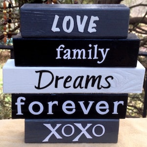 Wood word stacking block set for home and office decor... LIVE WELL WORD BLOCK SET