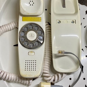 Vintage 1960s / white Trimline rotary corded landline telephone / retro telephone / Slimline