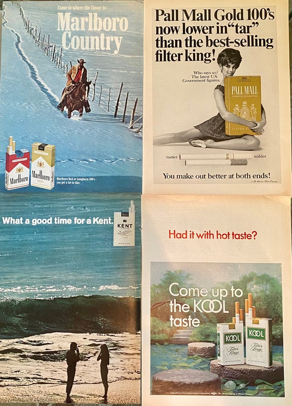 cigarette adverts Advertisements Vintage Tobacco / Vintage Cigarette Ads / 1960s / Mancave /  Bar Decor