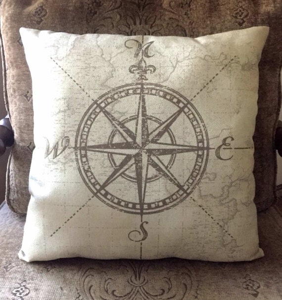 COMPASS ROSE decorative toss pillow Masculine pillows | Etsy