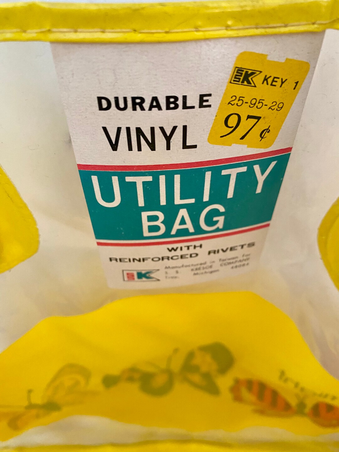 Vintage Market Bag / Vinyl Utility Bag / 1970s / Yellow Tote