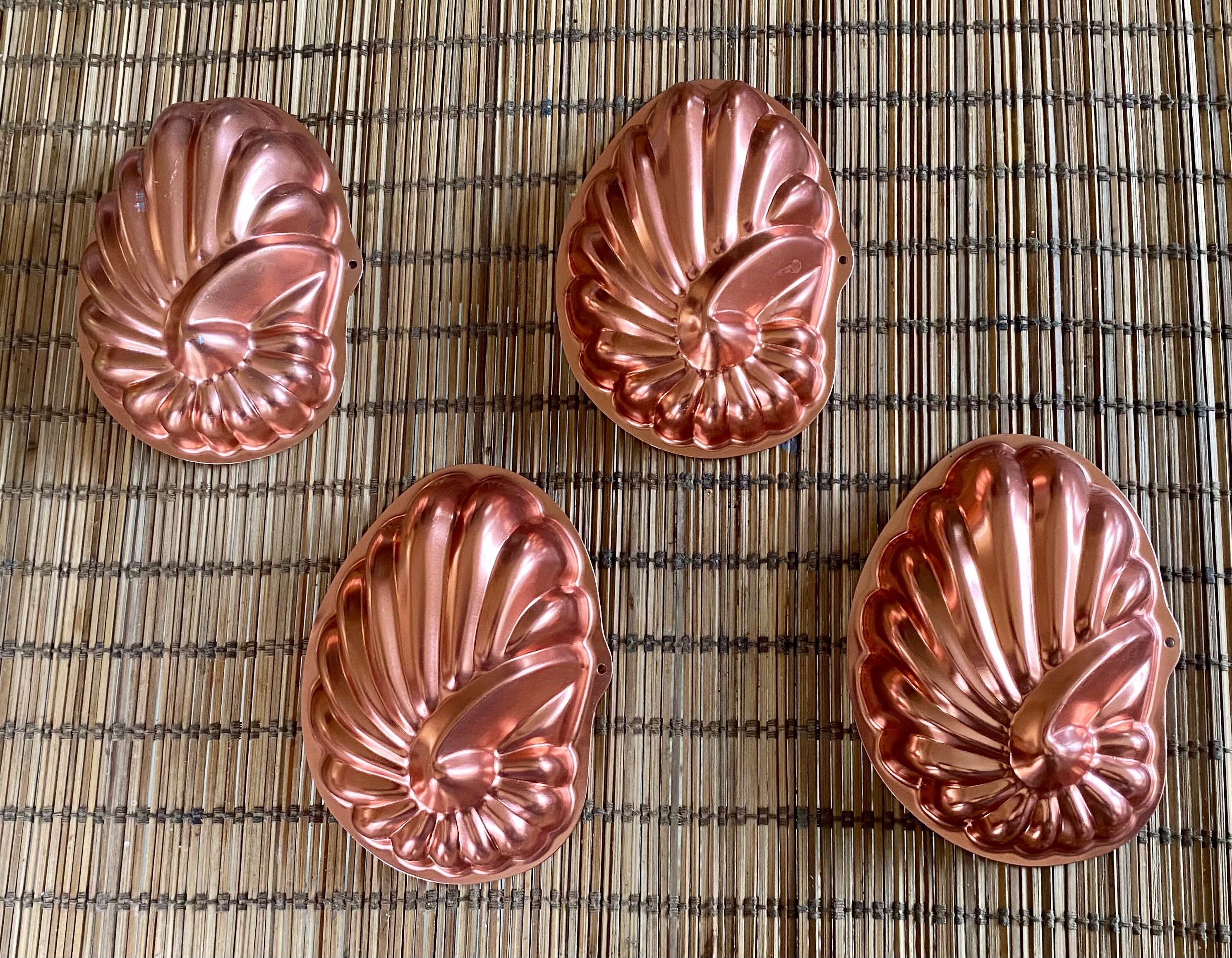 Set of 4 Vintage Copper Seashell Jello Molds / 1970s