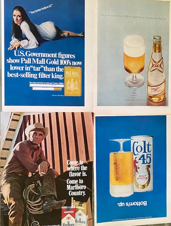 Advertisements Vintage Tobacco and Alcohol / Vintage Cigarette Ads /  Vintage Alcohol Ads /1960s / Mancave / Bar Decor