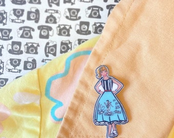 1950’s  Girl With Elvis Poodle Skirt Pin, Magnet, Earrings, Sticker or Necklace