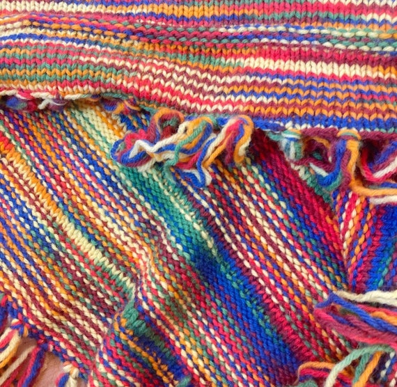 1970s Rainbow Handmade Wool Poncho “By Mother” - image 4