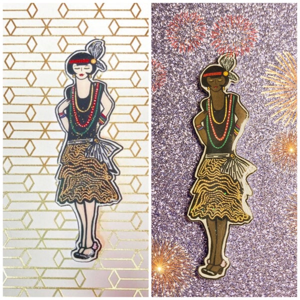 1920’s Glitter Flapper Girl Pin, Magnet, Sticker or Necklace