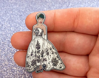 1950’s Elegant Lady Pin, Magnet, Earrings, Sticker, Necklace