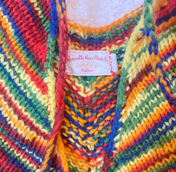 1970s Rainbow Handmade Wool Poncho “By Mother” - image 2