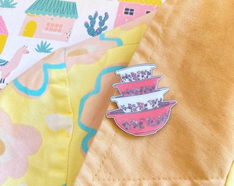 Vintage Pyrex Pink Gooseberry Bowl Stack Magnet, Pin, Earrings, Necklace or Sticker