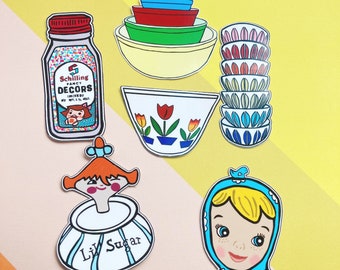 Handmade Vintage Kitchen Sticker Pack: Catherine Holm, Pyrex, Pixieware