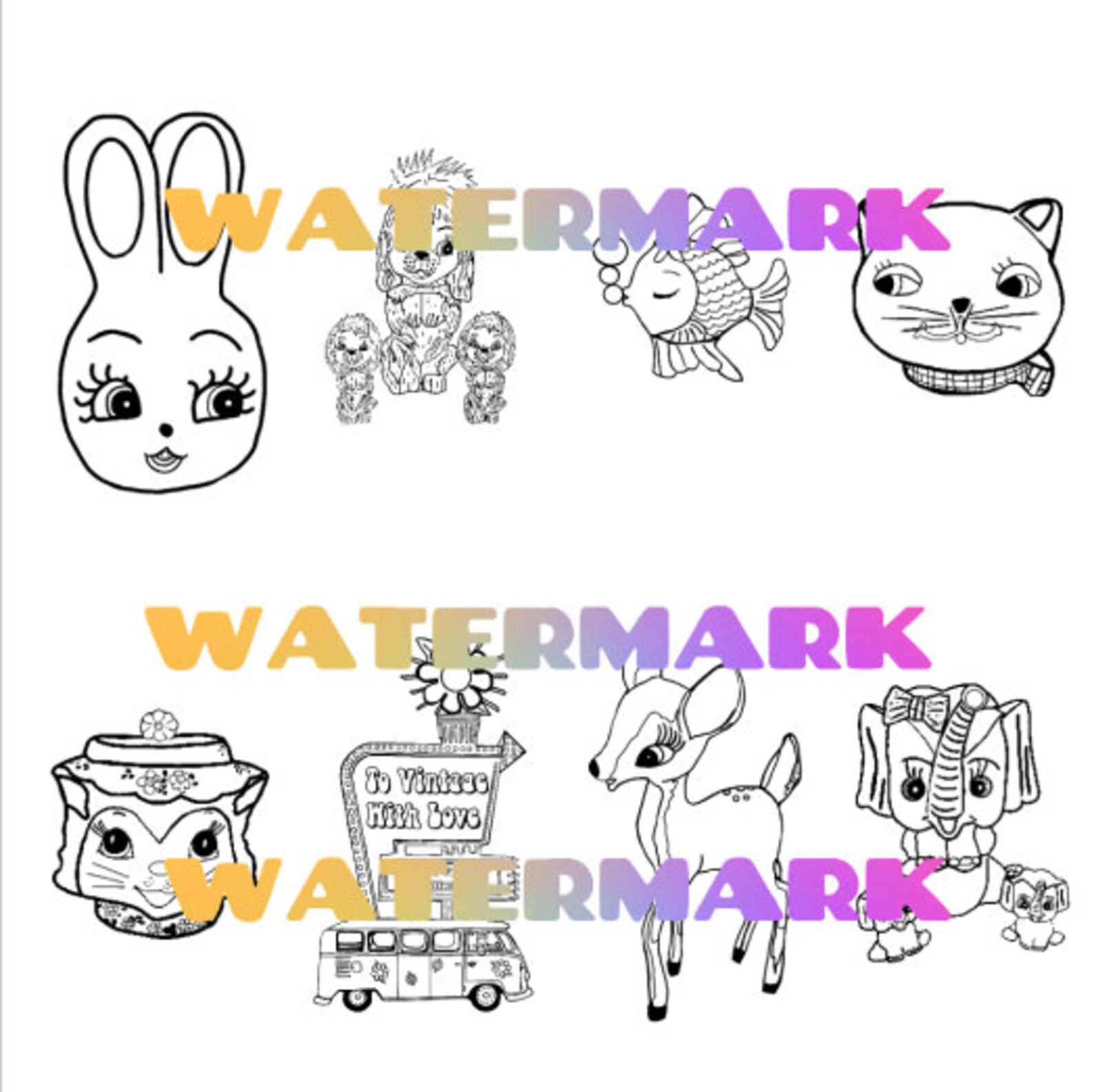 Vintage Animal 50's 60's Coloring Book Digital | Etsy