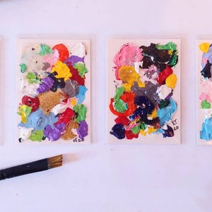 Colorful Abstract Art Tiny Original Art Rainbow Glitter Small Gift Desk Decor Artist Trading Card Collectible Host Housewarming Birthday