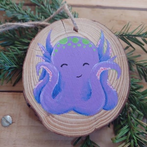 Personalized Octopus Christmas Ornament Wood Slice Nautical Baby&#39;s First Holiday Host Gift