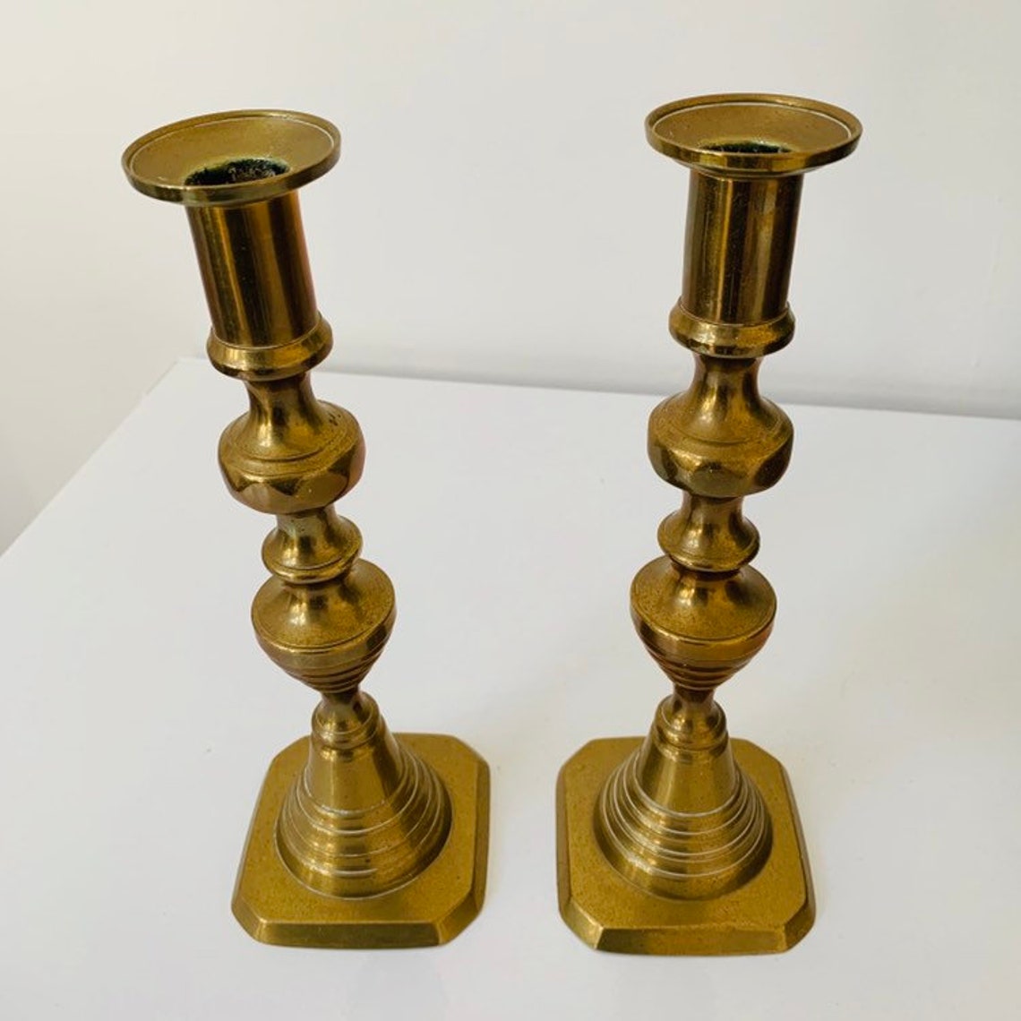 Vintage Solid Brass Candlesticks // 10 Rustic Geometric Etsy