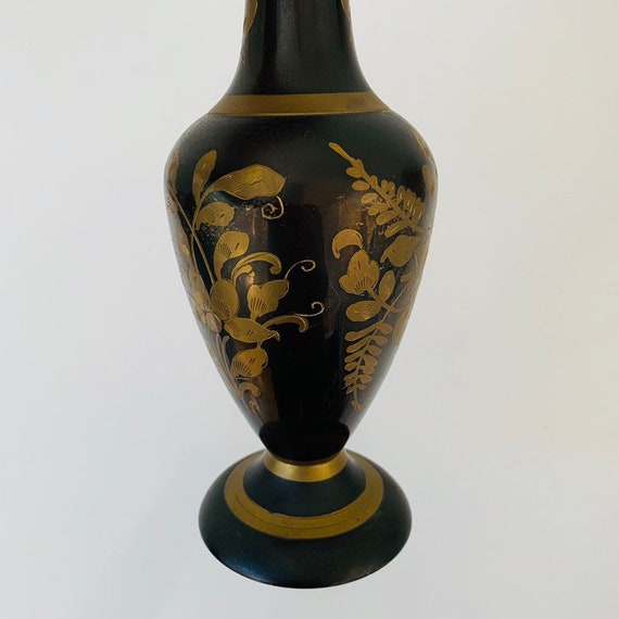 Vintage Etched Black Metal Vase Elegant Vase Centerpiece Gold Etsy