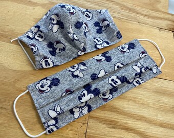 Disney Mickey & Minnie Face Masks | 100% cotton fabric | Reusable, Washable | Fitted, Pleated w/ Nose Wire