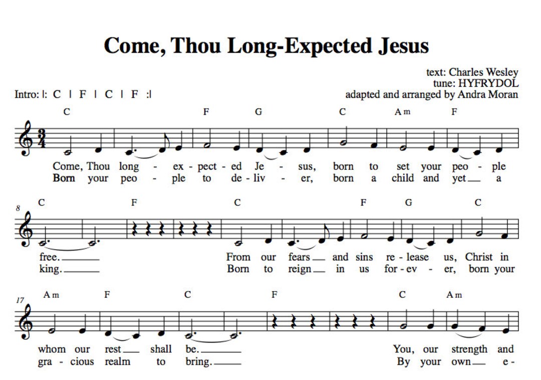 Come Thou Long Expected Jesus Lead Sheet and Mp3 - Etsy