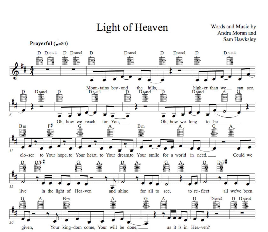 Light Of Heaven Guitar And Piano Lead Sheet And Mp3 Etsy