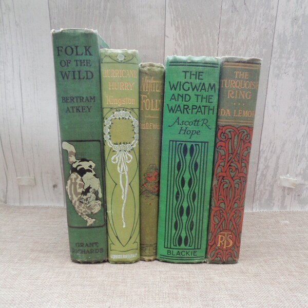 Antique Stack of Decorative Books - Greens - Instant Collection