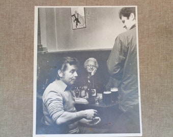 Large Vintage 1960s Black and White Photograph ~  Pub Scene