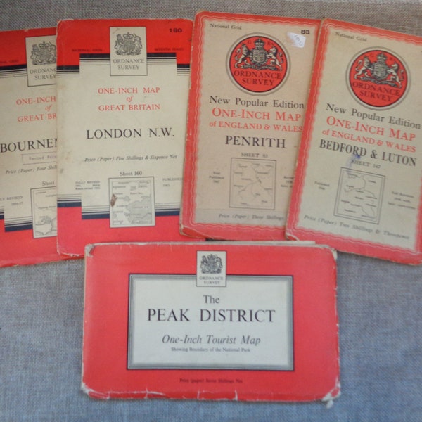 Lot of 5 Vintage 1930s-1960s Ordnance Survey Maps