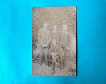 Antique Edwardian Circa 1910s Faded Sepia Real Photograph Postcard - Men in Suits