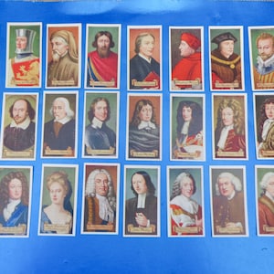 Beroemdheden uit de Britse geschiedenis - complete set vintage Carreras-sigarettenkaarten uit 1951