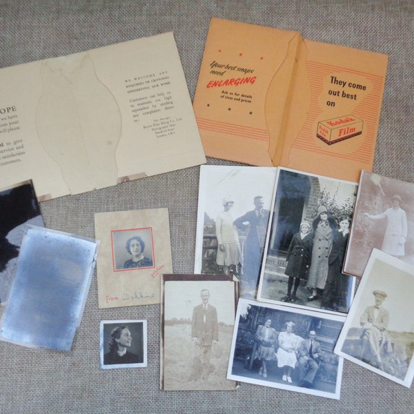 Small Lot of Vintage Photograph Wallets, Photos and Larger Size Negatives - 1920s - 1950s