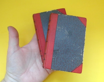 May include: Two vintage hardcover books with red spines and blue patterned covers.