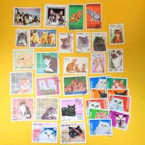 30 sellos postales mundiales con temática de gatos (fuera de papel)