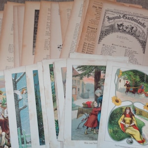 20 x pages de livres allemands antiques des années 1880 pour l'artisanat - en écriture gothique/texte allemand