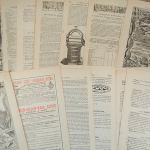 30 páginas antiguas de cocina y tareas del hogar de la señora Beeton, de alrededor de 1890, con un hermoso tono envejecido
