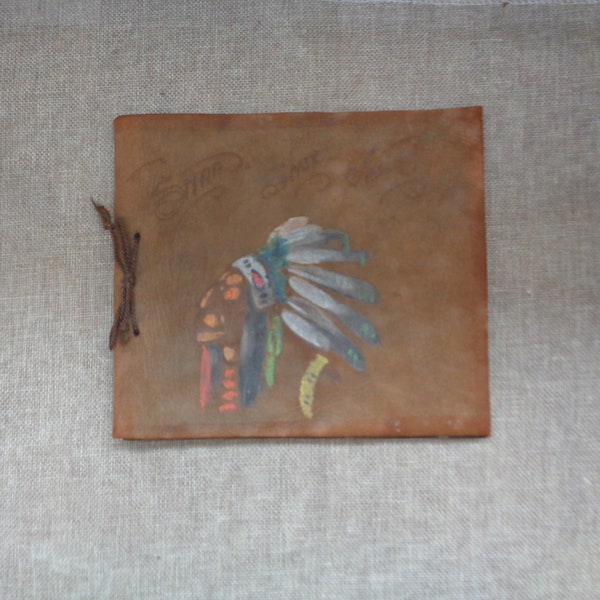 Antique 1923 Handmade and Hand-Painted Soft Brown Suede Photograph Album - Unused