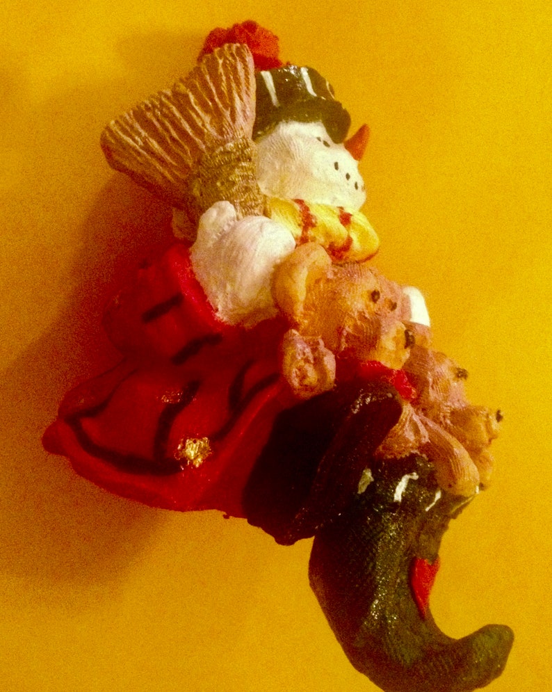 Vintage Collectible Cast Iron Snowman Holding Bear and Reindeer Stocking Hanger FREE SHIPPING!!