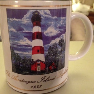 Vintage 1833 Red, White, Blue Lighthouse Mug with Sentimental Poem on Back