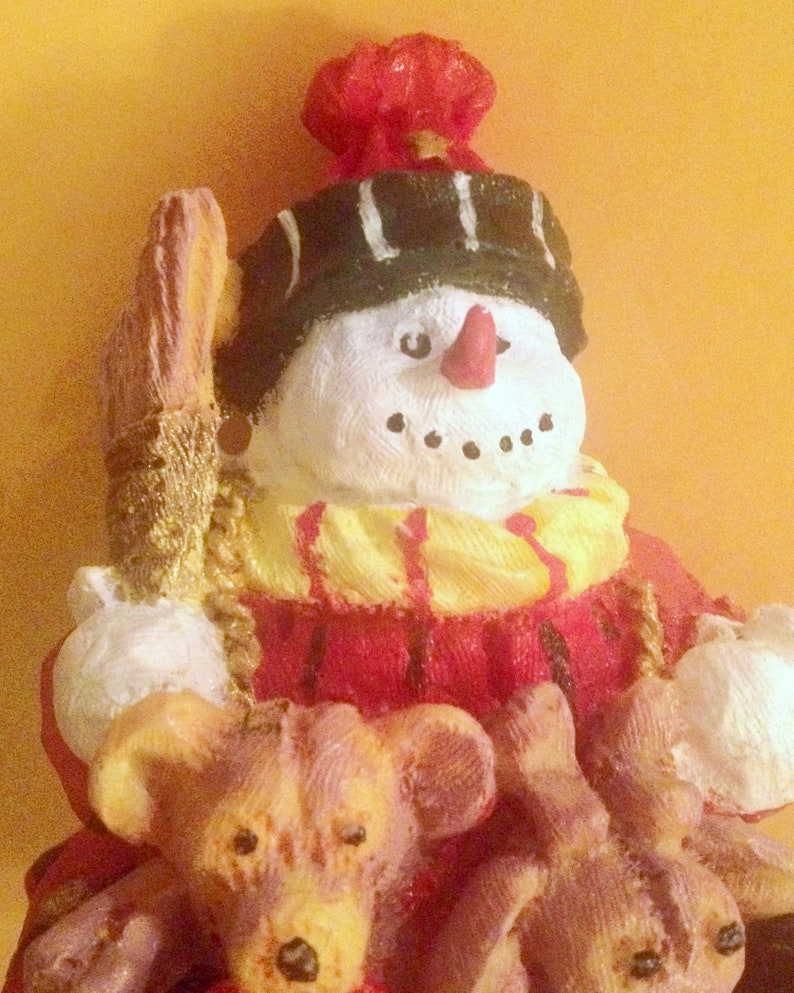 Vintage Collectible Cast Iron Snowman Holding Bear and Reindeer Stocking Hanger FREE SHIPPING!!