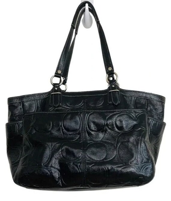 新着 Patent Black Coach Vintage Leather Shoulder Style Signature バッグ