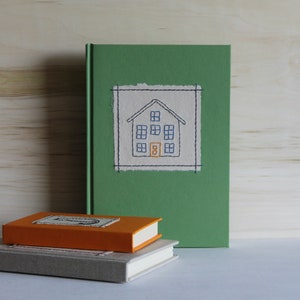 Large Green Journal, Blank Book, Notebook or Diary with Hand Embroidered House on Front Cover