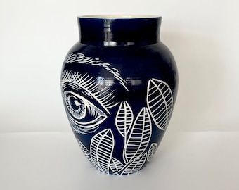 Artistic Vase, Handmade Vase, Unique Vase, Blue Vase, Ceramic Decor, Boho Shelf Decor, Textured Vase, Vase Gift, Decorative Vase, Modern