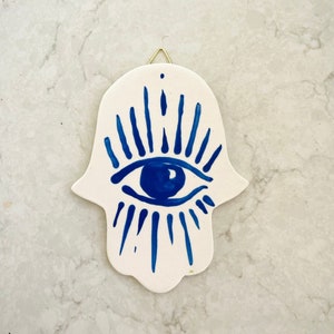 Hamsa, Handmade Hamsa, Ceramic Hamsa, Judaica, Hand of Fatima Decor, Ceramic Decor, Evil Eye Decor, Hamsa Wall Decor, Evil Eye Hamsa, Jewish