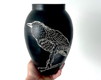 Black Vase, Bird Vase, Artistic Vase, Ceramic Art, Pottery Gift, Housewarming Gift First Home, Handmade Vase, Ceramic Vase, Porcelain Vase